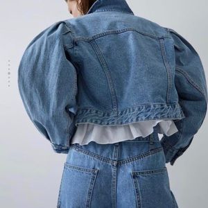 New Zara Balloon sleeves Puff Sleeve denim crop jacket Size Small jean jacket